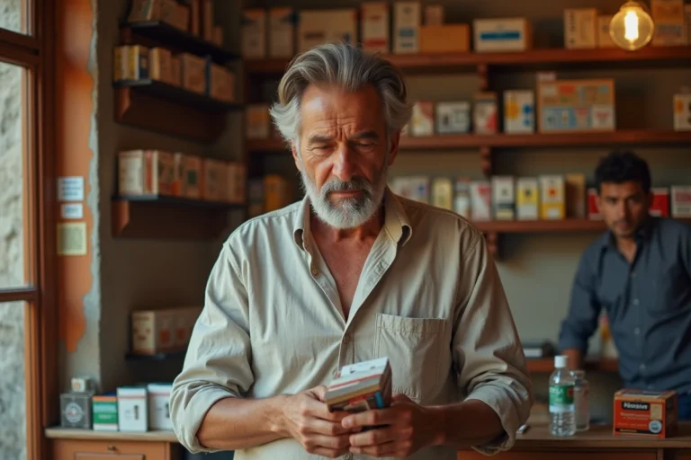Homme examinant une cartouche de cigarettes dans un bureau de tabac traditionnel en Italie