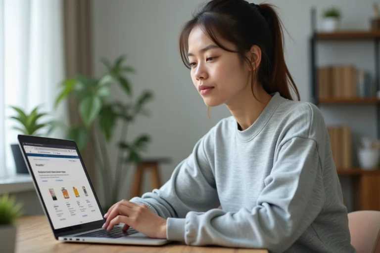 Jeune femme obtenant un lien direct pour une image sur un site d'hébergement de fichiers depuis son ordinateur portable