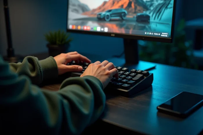 Mains sur un clavier mécanique pour coller un lien direct d'image hébergée sur Zupimage dans un navigateur