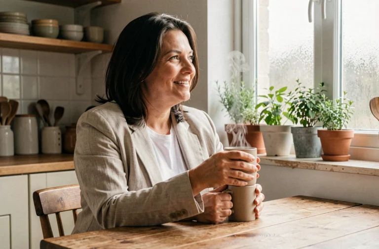 Margot Laffite souriante dans sa cuisine, préservant son intimité familiale loin des médias