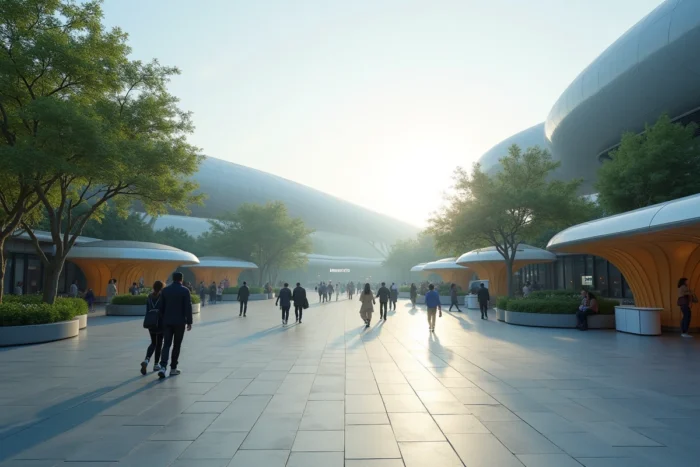 Allées du Futuroscope quasi vides un mercredi hors vacances scolaires, idéal pour éviter la foule