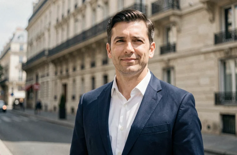 Yann Dernaucourt, fiancé discret de Lorie, portrait élégant dans une rue parisienne haussmannienne